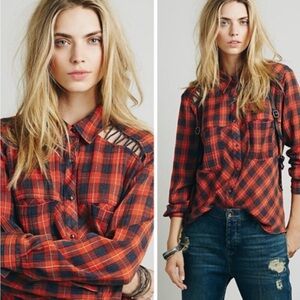 Free People Plaid Button Up Size Small